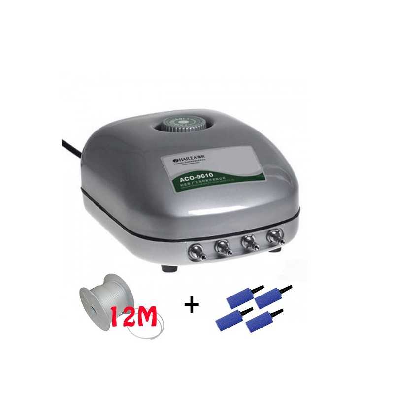 HAILEA ACO-9610 Pompe à air - 4 sorties - Pack tuyau et diffuseurs