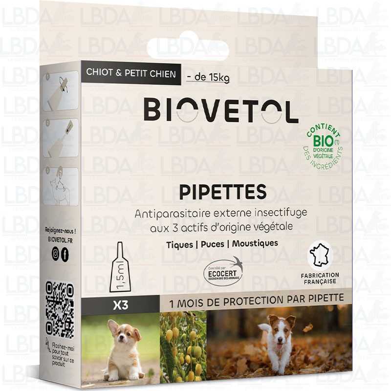 3 Pipettes - Antiparasitaire pour chiot et petit chien BIOVETOL